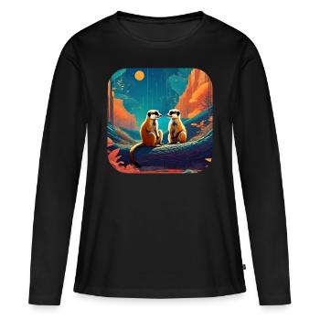 Suricates mignons - T-shirt manches longues Premium bio Femme - noir - Devant - Julia (174cm)