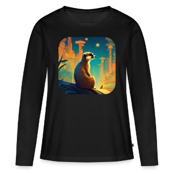Suricate mignon en automne - T-shirt manches longues Premium bio Femme - noir - Devant - Julia (174cm)