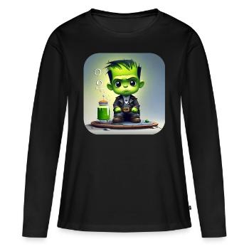 Mignon petit monstre vert - T-shirt manches longues Premium bio Femme - noir - Devant - Julia (174cm)