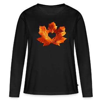 Feuille d'érable coeur - T-shirt manches longues Premium bio Femme - noir - Devant - Julia (174cm)