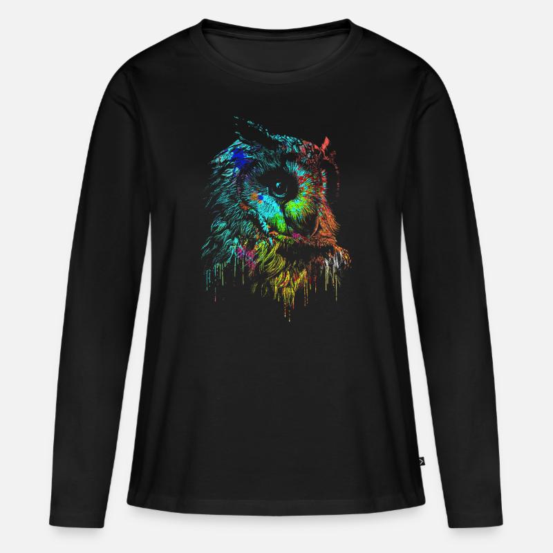 Eule - Frauen Premium Bio Langarmshirt - Schwarz
