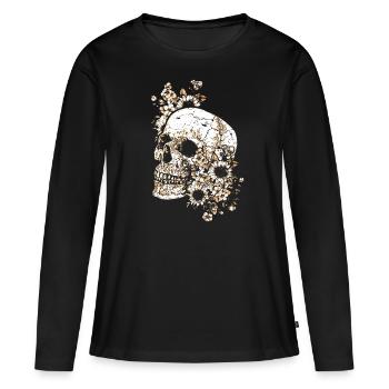 Tête de mort Skull crânes fleurs - T-shirt manches longues Premium bio Femme - noir - Devant - Julia (174cm)