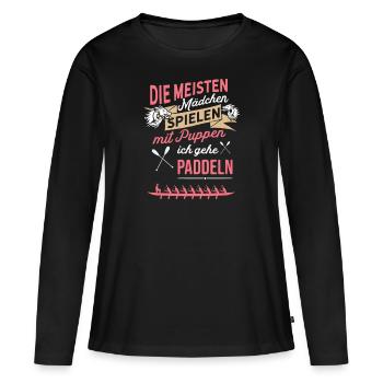 Mädchen spielen mit Puppen - Ich gehe Paddeln - Frauen Premium Bio Langarmshirt - Schwarz - Vorne - Julia (174cm)