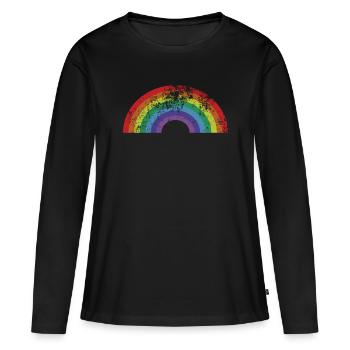 Regenbogen Rainbow Vintage 80er - Gay Pride LGBT - Frauen Premium Bio Langarmshirt - Schwarz - Vorne - Julia (174cm)