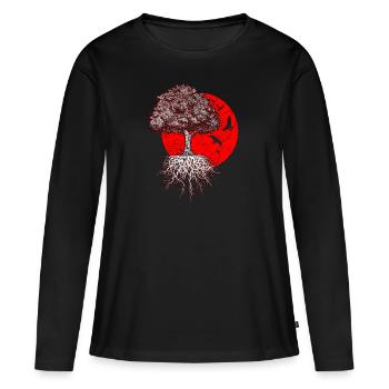Japan art tree sun - Women's Premium Organic Long Sleeve Shirt - black - Front - Julia (174cm)
