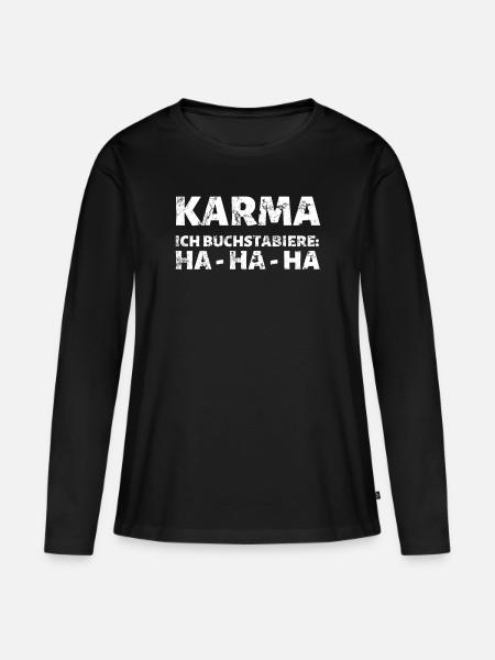 Karma Schadenfreude - Frauen Premium Bio Langarmshirt - Schwarz