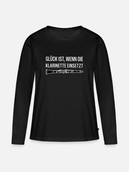 GLÜCK IST, WENN DIE KLARINETTE EINSETZT - Frauen Premium Bio Langarmshirt - Schwarz