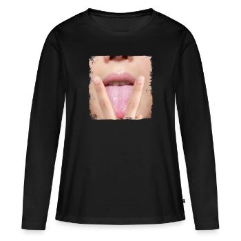 Sexy fille fille femme langue - T-shirt manches longues Premium bio Femme - noir - Devant - Julia (174cm)