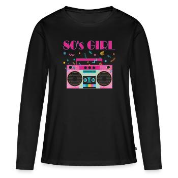 80s Girl 80er Jahre Outfit Party 80's Kostüm - Frauen Premium Bio Langarmshirt - Schwarz - Vorne - Julia (174cm)
