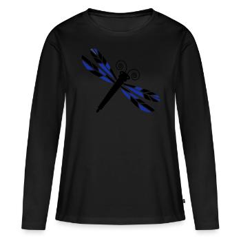 Mosaïque de libellule - T-shirt manches longues Premium bio Femme - noir - Devant - Julia (174cm)