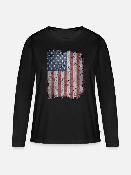 USA Amerika Flagge - Frauen Premium Bio Langarmshirt - Schwarz