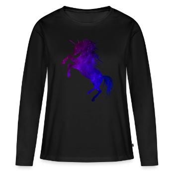 Einhorn Galaxie - Frauen Premium Bio Langarmshirt - Schwarz - Vorne - Julia (174cm)