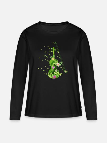 Geige Violine Geigenspieler Blumen Grün - Frauen Premium Bio Langarmshirt - Schwarz