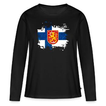 Équipe nationale du drapeau de la Finlande - T-shirt manches longues Premium bio Femme - noir - Devant - Julia (174cm)