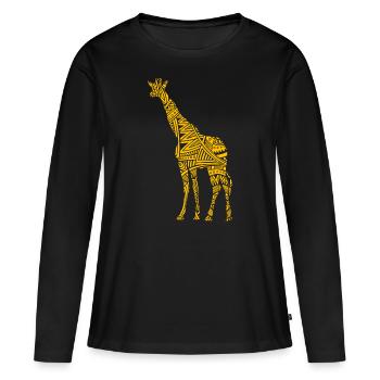 Girafe tatouage tribal maori - T-shirt manches longues Premium bio Femme - noir - Devant - Julia (174cm)