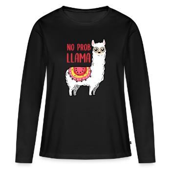 Lama - No Prob Llama - Frauen Premium Bio Langarmshirt - Schwarz - Vorne - Julia (174cm)