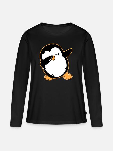 Dabbing Pinguin - Frauen Premium Bio Langarmshirt - Schwarz