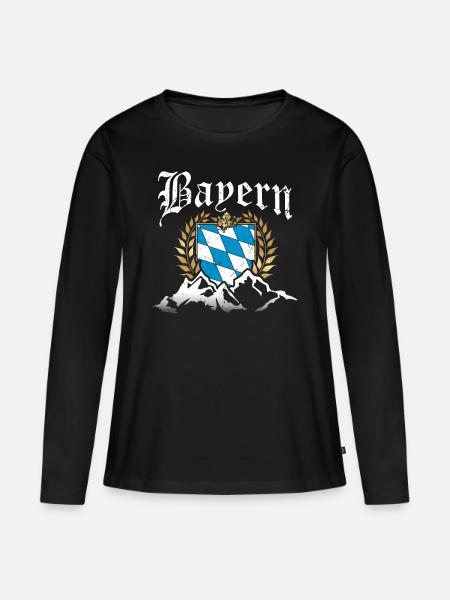Freistaat Bayern Retro Berge Wappen Fahne Flagge - Frauen Premium Bio Langarmshirt - Schwarz