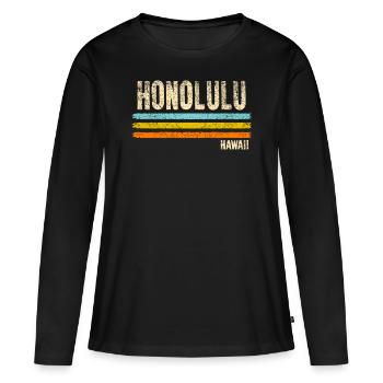 Honolulu Hawaï - T-shirt manches longues Premium bio Femme - noir - Devant - Julia (174cm)