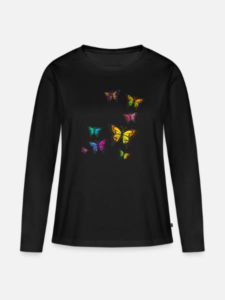 Bunte Schmetterlinge - Frauen Premium Bio Langarmshirt - Schwarz