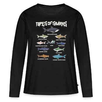 Types of sharks, Megaldon, Black Tip, Tiger Shark - Frauen Premium Bio Langarmshirt - Schwarz - Vorne - Julia (174cm)