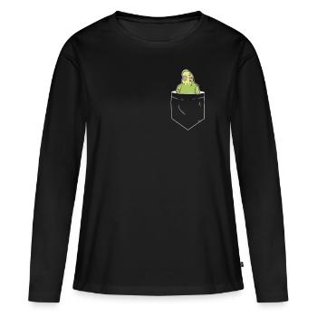 Poche poitrine perruche cockatiel - T-shirt manches longues Premium bio Femme - noir - Devant - Julia (174cm)