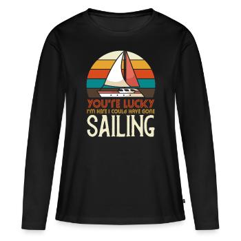 J'aurais pu faire de la voile - T-shirt manches longues Premium bio Femme - noir - Devant - Julia (174cm)