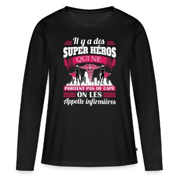 Il y a des super héros et infirmières humour - T-shirt manches longues Premium bio Femme - noir - Devant - Julia (174cm)
