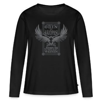 Odin Au lieu de Jésus Avec Odin Boire Valhalla - T-shirt manches longues Premium bio Femme - noir - Devant - Julia (174cm)