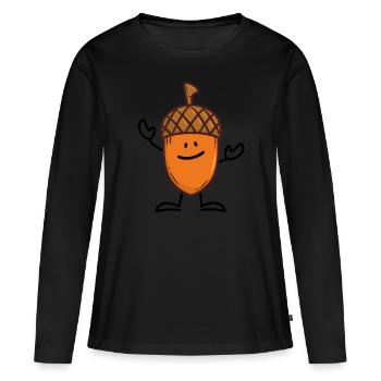 Eichel Herbst Eiche Baum - Frauen Premium Bio Langarmshirt - Schwarz - Vorne - Julia (174cm)