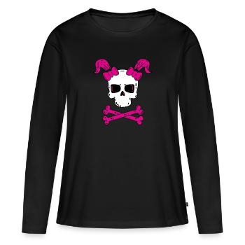 Tête de mort avec des tresses - Halloween - T-shirt manches longues Premium bio Femme - noir - Devant - Julia (174cm)