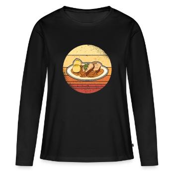Pièce de rôti de porc rôti graphique Bavière - T-shirt manches longues Premium bio Femme - noir - Devant - Julia (174cm)