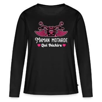 Biker mom ripping vintage motorcycle angel wings - Women's Premium Organic Long Sleeve Shirt - black - Front - Julia (174cm)