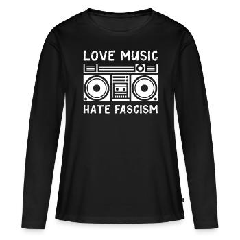 Aime la musique déteste le fascisme - T-shirt manches longues Premium bio Femme - noir - Devant - Julia (174cm)