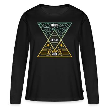 Physik , Magie und Realität, Physiker Geschenk - Frauen Premium Bio Langarmshirt - Schwarz - Vorne - Julia (174cm)