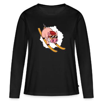 Piste boom - ski - snowboard - après ski - T-shirt manches longues Premium bio Femme - noir - Devant - Julia (174cm)
