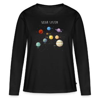 Système solaire avec toutes les planètes, orbites - T-shirt manches longues Premium bio Femme - noir - Devant - Julia (174cm)