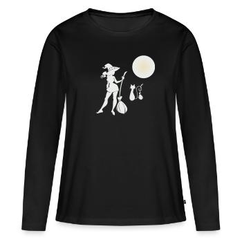 Une sorcière sur un félin. Hexy. Costume de fille - T-shirt manches longues Premium bio Femme - noir - Devant - Julia (174cm)
