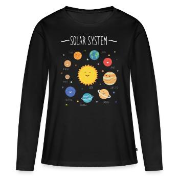 Système solaire avec toutes les planètes, orbites - T-shirt manches longues Premium bio Femme - noir - Devant - Julia (174cm)