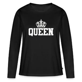 Queen - Partnershirt - King und Queen - Frauen Premium Bio Langarmshirt - Schwarz - Vorne - Julia (174cm)