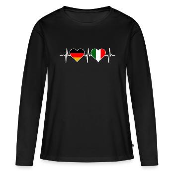 Deutschland Italien Herzschlag für Italiener - Frauen Premium Bio Langarmshirt - Schwarz - Vorne - Julia (174cm)