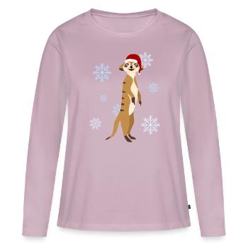 Bonnet de Noel de Noël suricate - T-shirt manches longues Premium bio Femme - rose poudré - Devant - Julia (174cm)