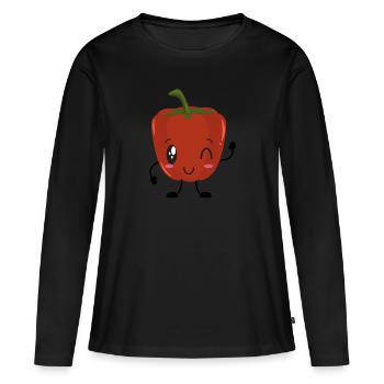 Paprika - Frauen Premium Bio Langarmshirt - Schwarz - Vorne - Julia (174cm)