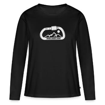 Bergsteigen, Felsklettern, Klettersport Karabiner - Frauen Premium Bio Langarmshirt - Schwarz - Vorne - Julia (174cm)