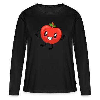 Apfel - Frauen Premium Bio Langarmshirt - Schwarz - Vorne - Julia (174cm)