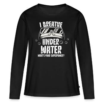 Plongée Sous-marine Plongée Sous l’eau Respirer - T-shirt manches longues Premium bio Femme - noir - Devant - Julia (174cm)