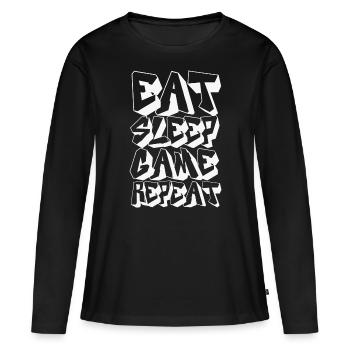 Eat Sleep Game Repeat - Frauen Premium Bio Langarmshirt - Schwarz - Vorne - Julia (174cm)