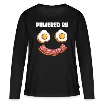Propulsé par des œufs et du bacon - Petit-déjeuner aux œufs frits - T-shirt manches longues Premium bio Femme - noir - Devant - Julia (174cm)