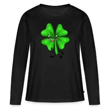 Glücksbringer Klee Kleeblatt - Frauen Premium Bio Langarmshirt - Schwarz - Vorne - Julia (174cm)