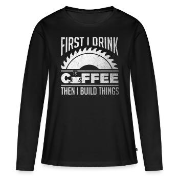 Bois menuisier Menuisier Bois bois - T-shirt manches longues Premium bio Femme - noir - Devant - Julia (174cm)